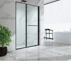 מקלחון חזית קבוע+דלת כנף בשחור