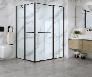 מקלחון פינתי עם פרופילים בשחור